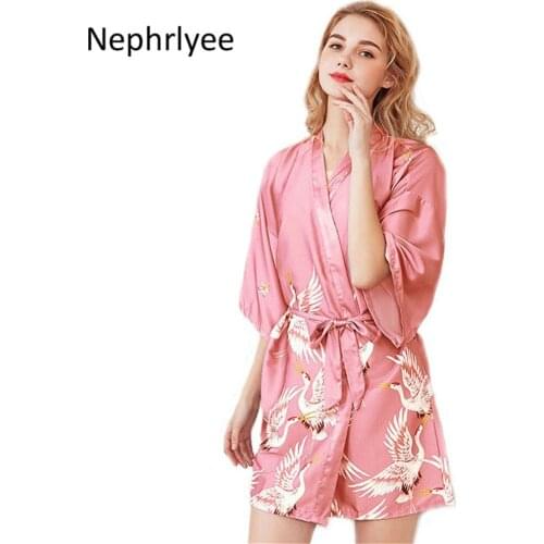 Print Wedding Bride Bridesmaid Robe Dressing Gown Sexy Women Bathrobe Nightgown Short Sleepwear Casual Flower Kimono Geisha