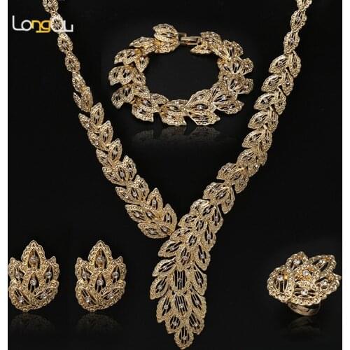 Hyperbole Statement Necklace Women Dubai Gold Color Crystal Women zinc alloy collar shape Wedding African Beads Jewelry set