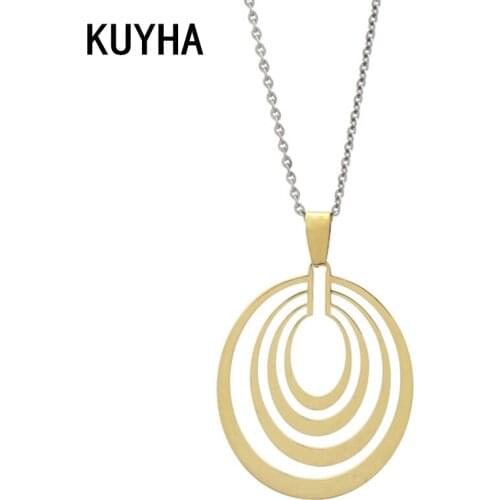 Classic Gold Round Pendant Necklaces for Women Four-layer Hollow Necklaces & Pendants Jewelry Accessories Bijoux