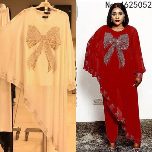 Spring and Autumn African Women Long Sleeve White Red Three Pieces Sets Coat Inner and Pant African Clothes Women