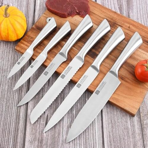 Stainless steel kitchen set knife with hollow handle chef knife meat cleaver bread knife sharp knife fruit knife