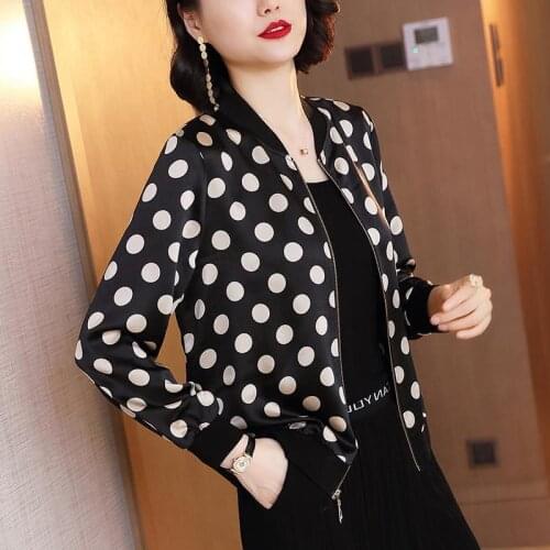 Kuo Tai Retro Sun Protection Clothing Jacket Womens New Black Polka Dot Casual All-match Baseball Uniform Jacket
