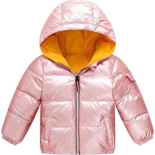 Childrens Jacket Winter Boys and Girls Casual Bronzing Shiny Down Jacket Waterproof and Warm Thick Cotton Zipper Hooded Fashion