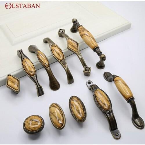 LSTABAN European Style Simple Zinc Alloy Ceramic Handle Wardrobe Cabinet Wine Cabinet Handle Antique Copper Furniture Handle