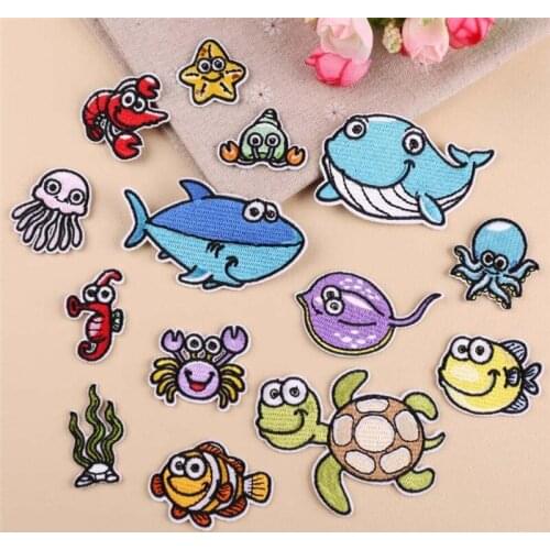 10pcs/lot Fashion Whale seahorse star Patches Clothing Embroidery Iron On Applique Cheap Patches For Kids Bags Dress Clothes DIY