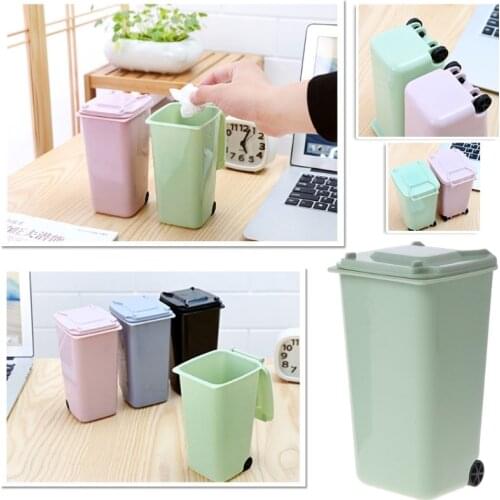 Mini Wheelie Trash Can Pen Holder Storage Bin Desktop Organizer Garbage Bucket