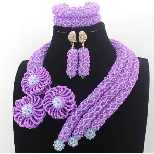 Fashion New Lavender Crystal nigerian Wedding African Beads Jewelry Sets Indian Handmade Jewelry Bridemaid Jewelry Sets W13709