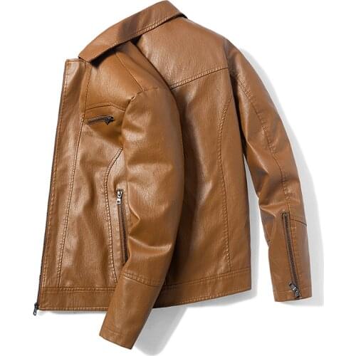 Men Spring Brand New Causal Vintage Leather Jacket Coat Men Outfit Design Motor Biker Zip Pocket PU Leather Jacket Men