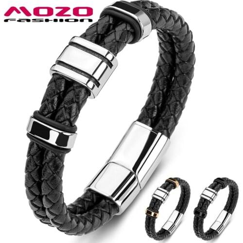 2020 Men Bracelets Braided Stainless Steel Trendy Retro Tide Punk Genuine Leather Bangle Woman Jewelry