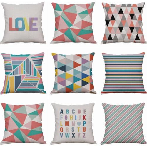 Geometric Letter Pillow Case Throw Pillowcase Cotton Linen Printed Pillow Covers For Office Home Textile