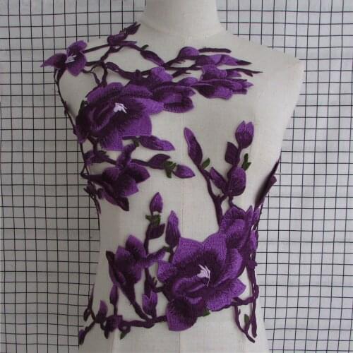 2017 New purple Embroidered Floral Lace Neckline Neck Collar Trim Clothes Sewing Applique Embroidery a pair sale YL906