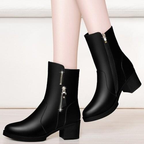 GOOHOJIO 2020 New Autumn Winter Non-Slip Ankle Boots Women Shoe Plus Velvet Women Boots Outdoor All-match Mid Heel Boots Ladies