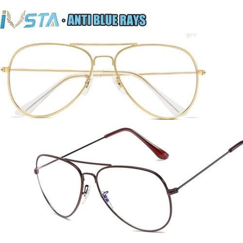 IVSTA Aviation Blue Light Blocking Glasses Computer Pilot 3026 Anti Blue Rays Luxury Brand Designer Gold Metal Men Women Pink