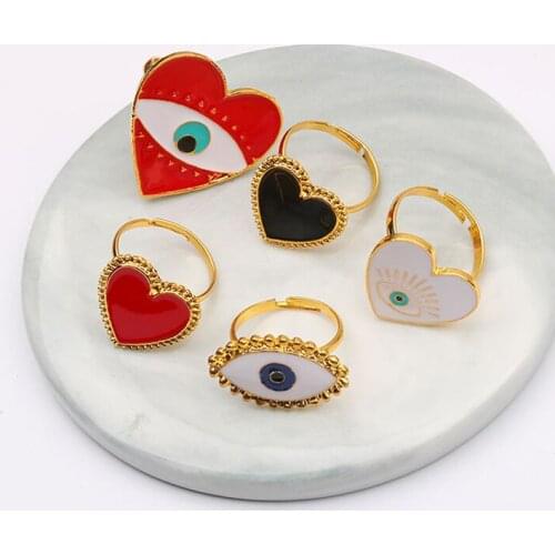 Open Rings for Women Red Black Gold Color Eye Heart Punk Jewelry for Girl Gift for Friends Lover 2021 Summer New