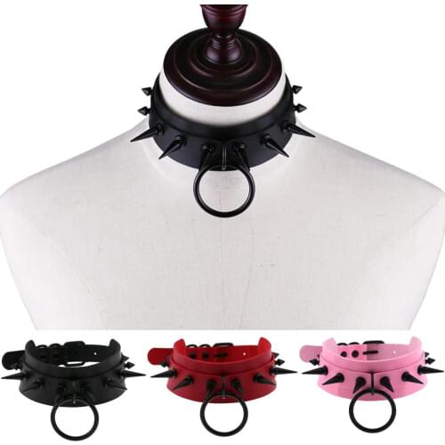 KMVEXO New Harajuku Spike Rivet Gothic PU Leather Chain Necklace Women Men Collar Anime Necklace Rock Statement Emo Rave Jewelry