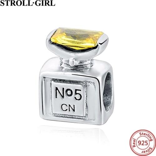 Fit Original European Bracelets 925 Sterling Silver Silver Perfume Bottle Beads Yellow Cz Square Charms for Women Jewlery Gift