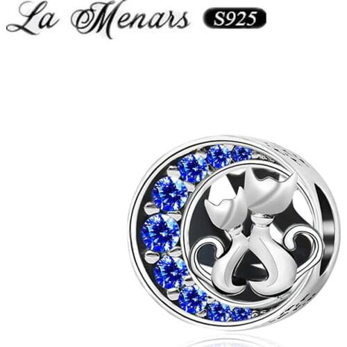 La Menars New Moon Cat Bead Fit Original Pandora Charm Bracelet Genuine 925 Sterling Silver For Women Jewelry DIY Making