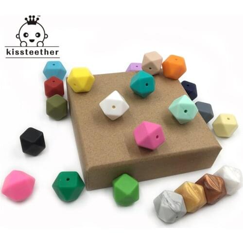 Mixed Color 0.67"(17mm) Geometric Hexagon Silicone Bead For Baby Teether Necklaces/bracelet DIY Baby Teether Bracelet Accessorie