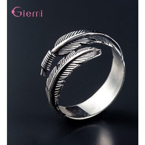 Retro Vogue Antique Silver Feather Arrow Opening Rings Women Men Creative Personality Adjustable Jewelry Ornaments