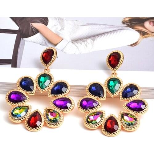 New Fashion Flower-Shaped Colorful Rhinestone Dangle Drop Earrings High-Quality Clear Crystals Jewelry Accessories For Women