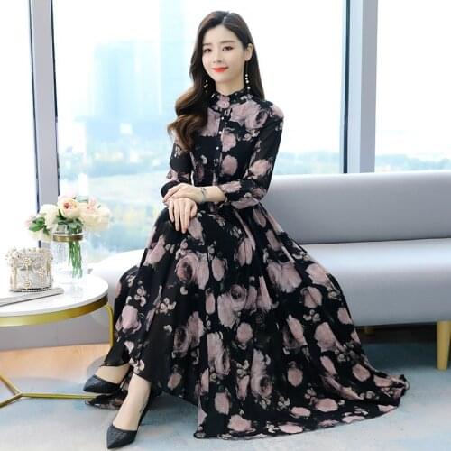 Chiffon floral dress in spring and summer, your wifes new womens dress in 2021 with slim waist and fashionable temperament