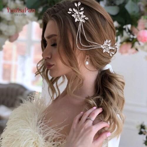 TOPQUEEN HP140 Silver Diamond Chain Bridal Combs Wedding Headwear Wedding Hair Accessories Bridal Hair Clip Double Hair Comb