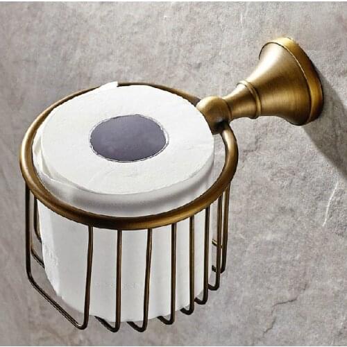 Vintage Retro Antique Brass Wall Mounted Bathroom Toilet Paper Roll Basket Holder Shelf Bathroom Accessory mba148
