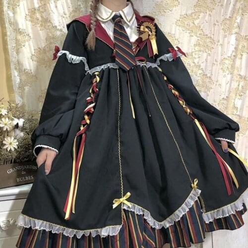 Magic College School Girl Lolita Op Witch Dress Women Vintage Dress Military Lolita Maid Victorian Gown Loli Cosplay Costume