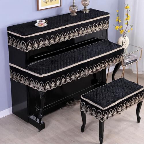 High End 3 Pieces A Set Thicken European Lace Black Piano Cover Upright Piano Towel Keyboards Stool Dustproof Cover