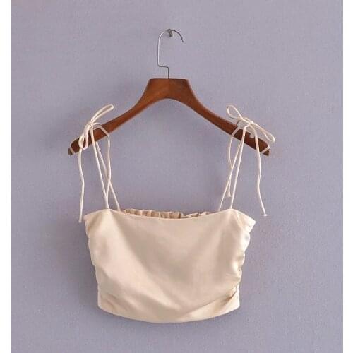 ZA Women Fashion Sexy Open Back Short Tops Vintage Backless Thin Shoulder Strap Female Shirts Lace Up Vest