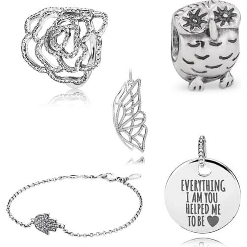 New High Quality 1: 1 925 Sterling Silver Owl Charm Charm Symbol Protection Bracelet Transparent Cubic Zirconia Fashion Bracelet