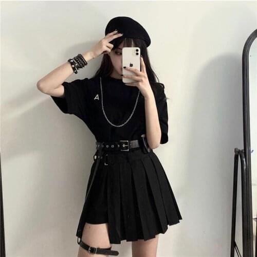 Irregular cool lied skirt loose T-shirt two piece set black skirt skirts women gothic mini skirt Gothic Street Style