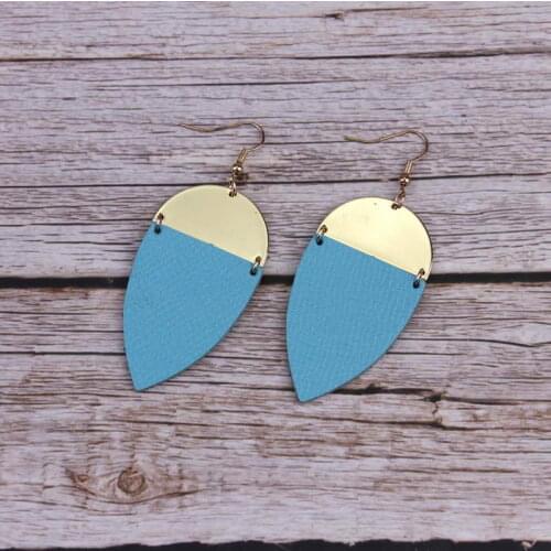 ZWPON Gold Semicircle Joint Genuine Leather Arrow Earrings for Women Fashion Pointed Elongated Teardrop Earrings Leather Jewelry