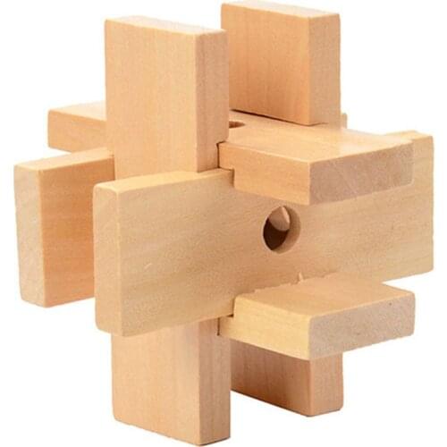 1pcs Simple 3D Wooden Puzzle Kongming Lock Cube Brain Teasers Educational Toy Kids Adults Model Building Kits