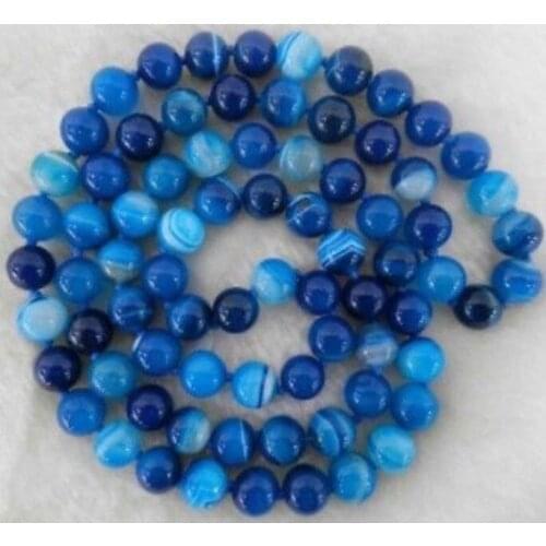 10mm Natural Blue Stripe Onyx Round Beads Necklace Rope Chain Beads Fashion Jewelry Making Design Natural Stone (Minimum Order1)