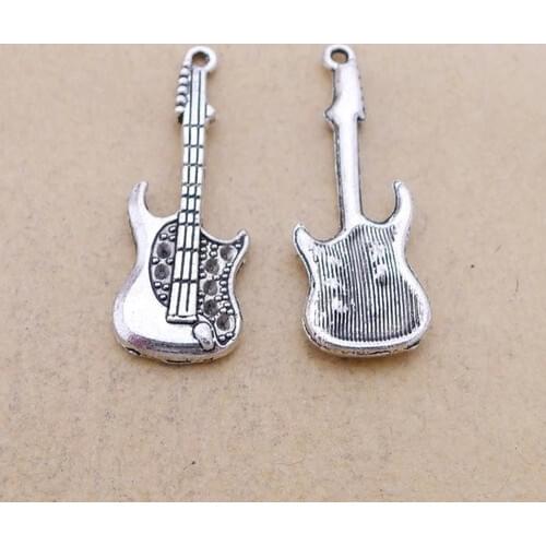 100pcs Guitar Charms 13mm x 27mm DIY Jewelry Making Pendant antique silver color