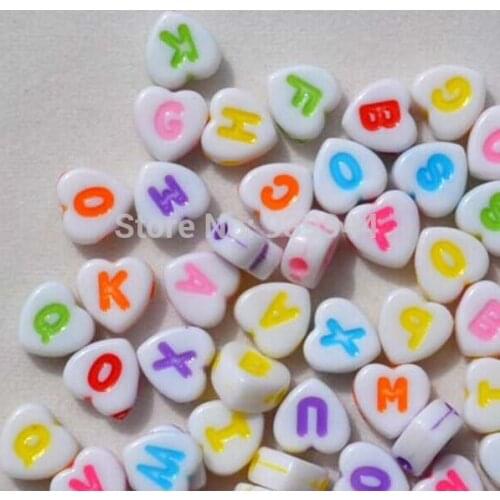 Free shpping 1000 pcs 7MM acrylic heart shape Mixed Color Alphabet /Letter beads/Fit Bracelet & Necklace DIY