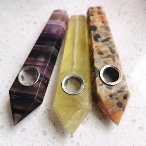 3pcs Natural Mixed mineral crystal wand smoking pipe gemstone Crystal Tobacco Pipe