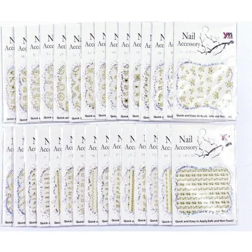 30Sheets Fashion Ultrathin 3D Adhesive Golden Lace/Hollow Bows/flower Nail Strip Stickers Gold Decal FAN76-105 ##30designs