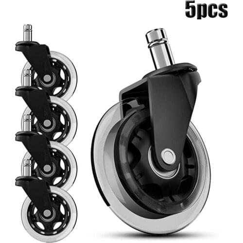 5pcs 3" Office Chair Caster Wheels 3 Inch Swivel Rubber Caster Wheels Replacement Soft Safe Rollers Furniture Hardware