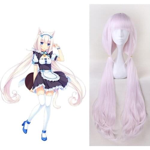 Anime Nekopara Chocola Vanilla Wig Cosplay Wig 100cm Pink Long Heat Resistant Synthetic Hair Wigs Cap Dropshipping Wholesale