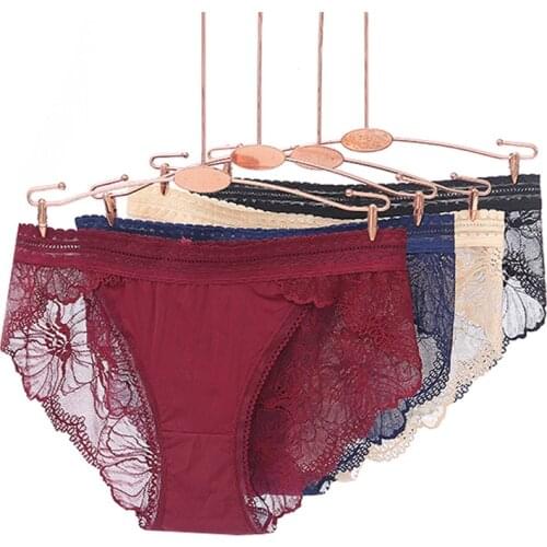 ZJX 3Pcs/set Seamless Panties Women Sexy Lace Thong Ice Silk Lingerie for Women Nylon Briefs Girls Low-Rise Underwear L XL