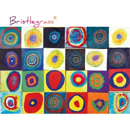 BRISTLEGRASS Wooden Jigsaw Puzzles 1000 Piece Square Concentric Circle Kandinsky Educational Toy Collectibles Painting Art Decor