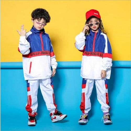 Kid Fashion Hip Hop Clothes Jazz Dance Costume Running Jacket Coat Tops Jogger Pants for Girls Boys Ballroom Dancing Streetwear