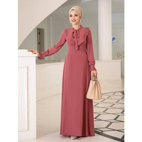 Long Women Hijab Dress With Bow Collar Islamic Muslim Clothing High Quality Fabric Made in Turkey 2021 New Season Arabic Dubai