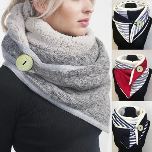 Echarpe femme 2020 Winter women warm scarf Womens Retro printed Plush scarf with Button Multi-Purpose Shawl Button Scarf