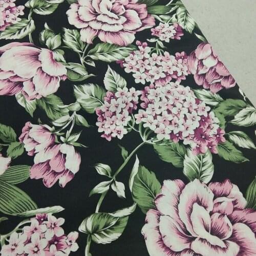 ViaPhil White Pink Blooming Camellia Flower 97/3 Cotton Spandex Elastic Printed Fabric 50x140cm Floral Stretchable Fabric Decor