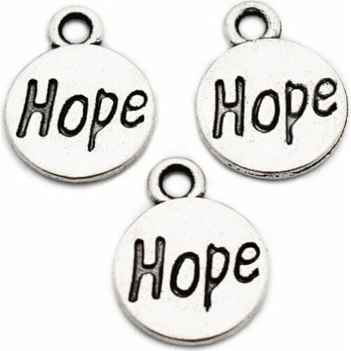 Hot Sale 12pcs/lot Silver Alloy Hope Dangle Charms Lobster Clasp Hanging Charm For Choker Pendant Neckcace