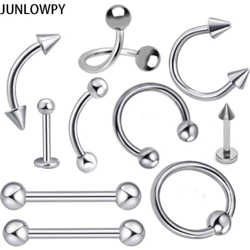 JUNLOWPY Mix 10 Style 200pcs Wholesale Body Jewelry Piercing Steel Eyebrow Rings Nose Hoop Ring Tongue Barbells Labret Lip Studs