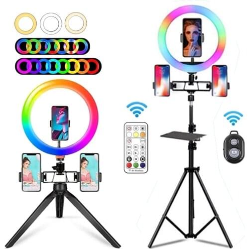 26cm RGB Selfie Ring Light Circle LED Fill Light Dimmable Lamp Trepied Makeup Photography RingLight Phone Stand Holder Tripod